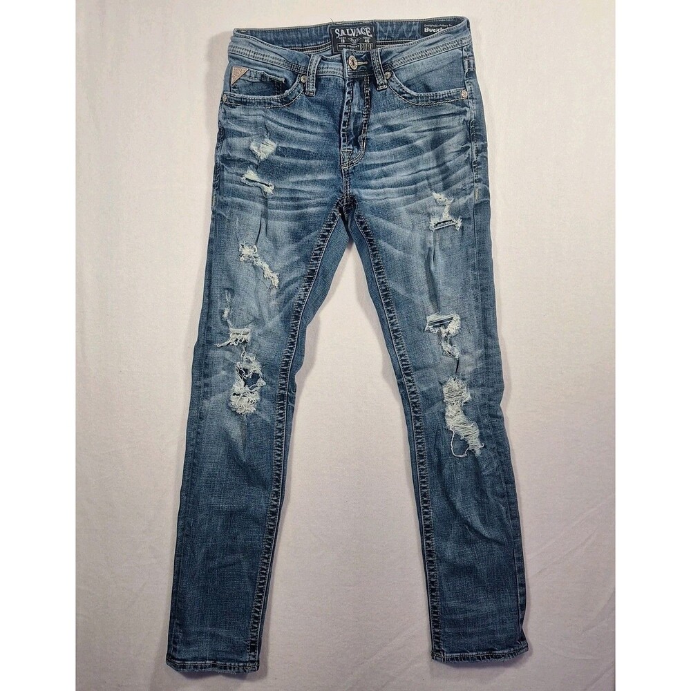 Salvage Havoc Straight Slim Jeans Men's 30R Distressed Blue Buckle Denim (30x32)